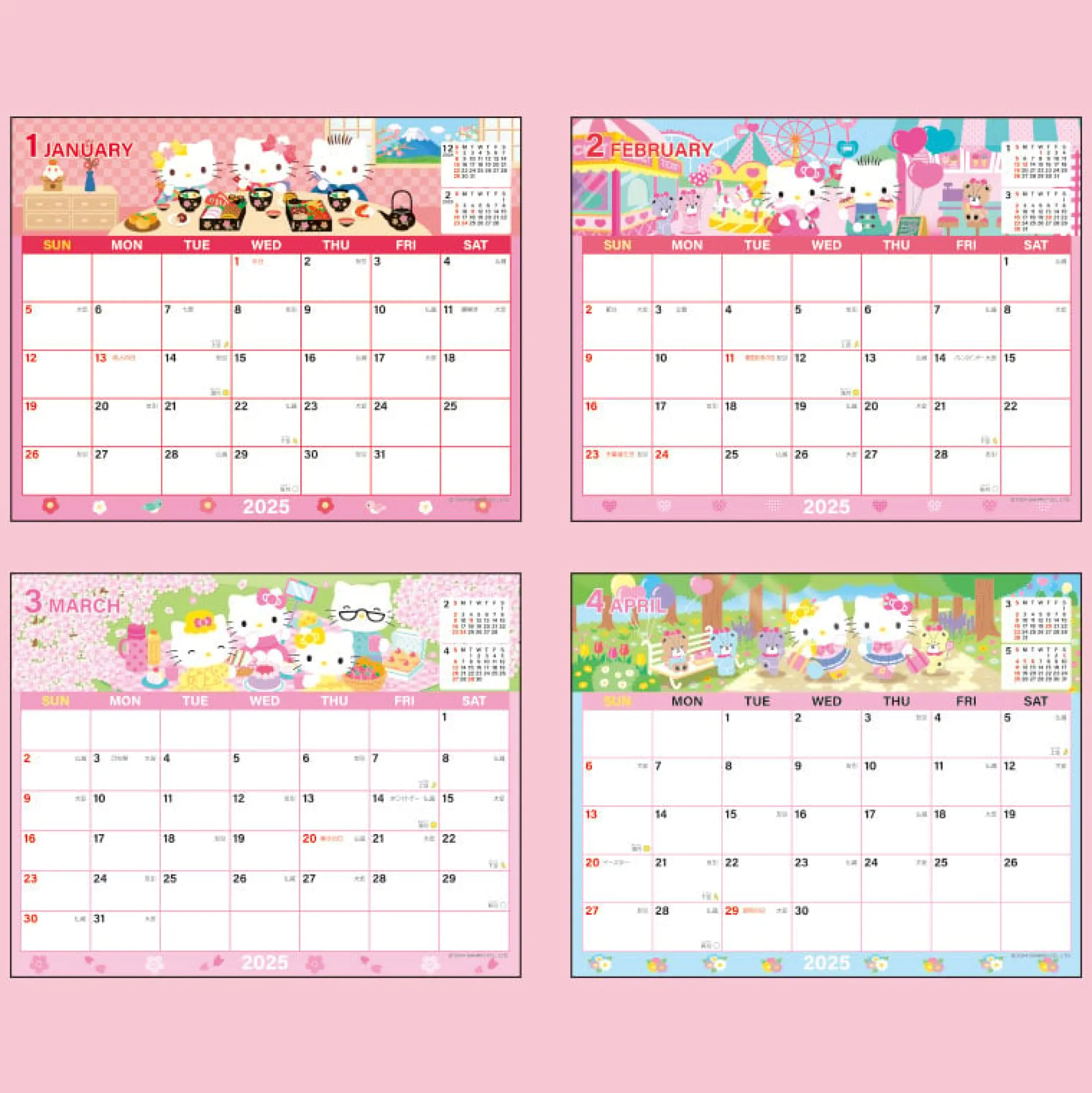 Japan Original Hello Kitty 2025 Monthly Sheet Calendar