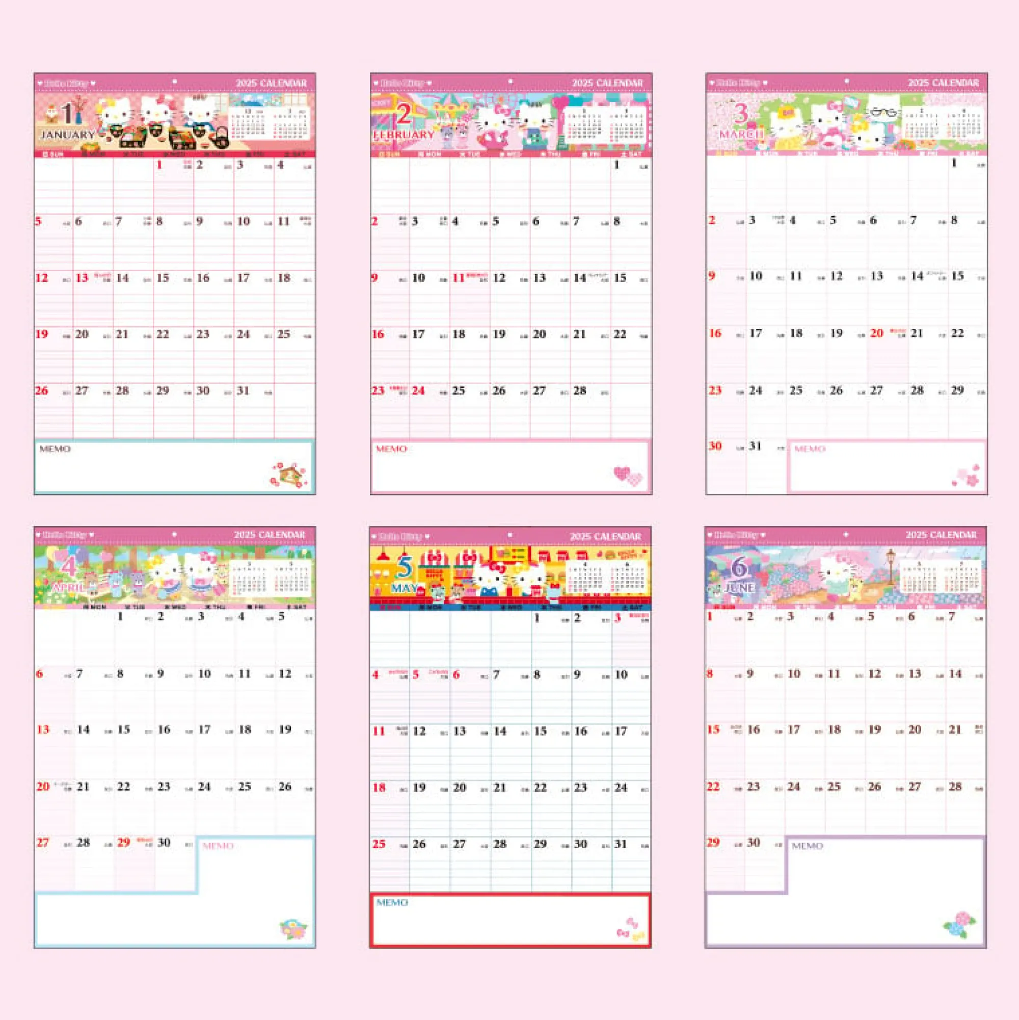 Japan Original Hello Kitty 2025 Wall Hanging Calendar & Memo Pad
