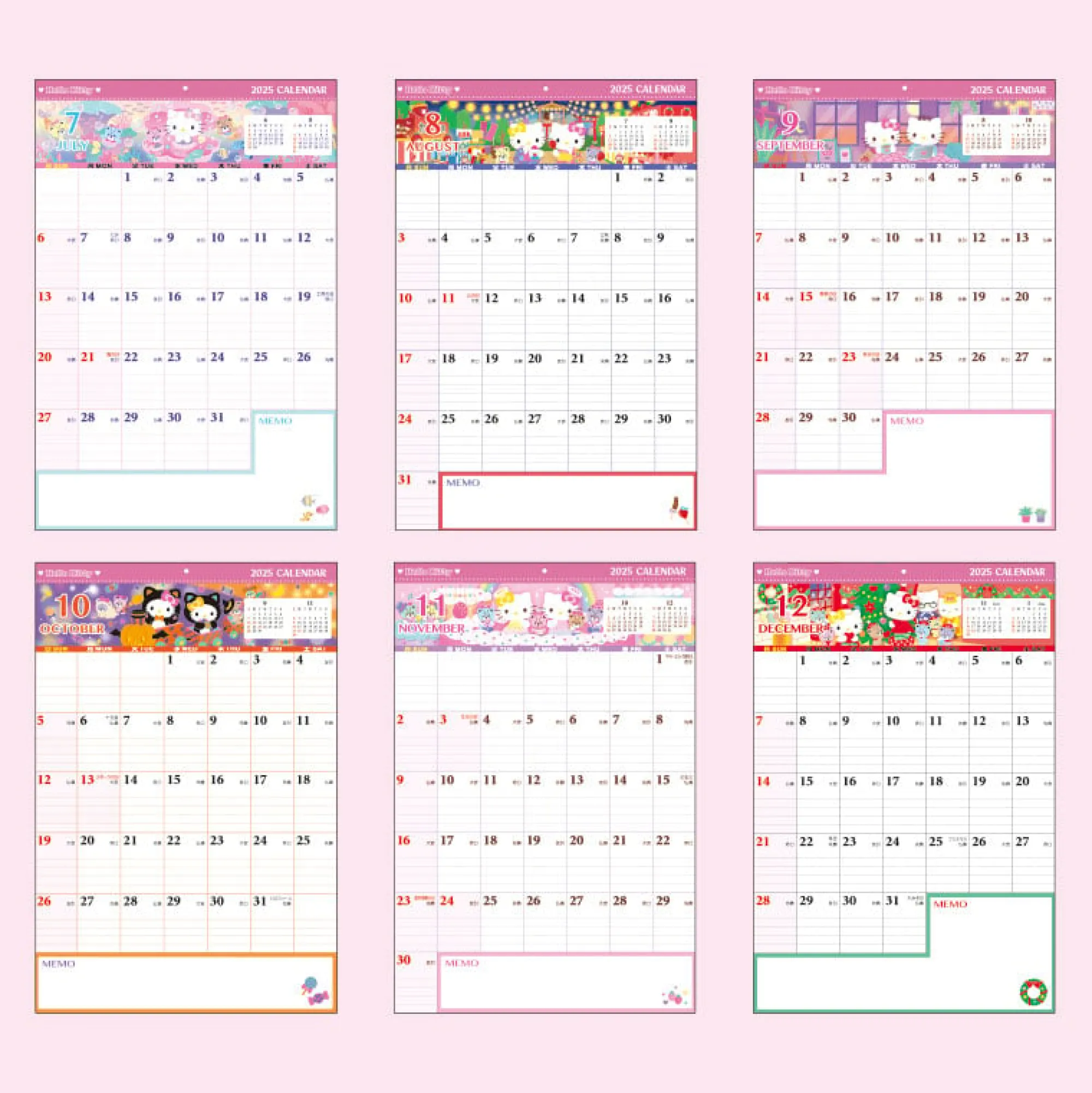 Japan Original Hello Kitty 2025 Wall Hanging Calendar & Memo Pad