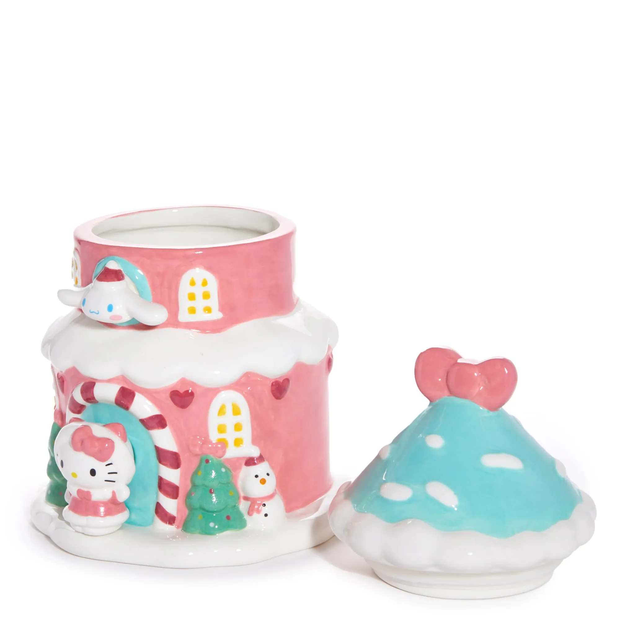 Blue Sky Clayworks Hello Kitty and Cinnamoroll Ceramic Holiday Cottage Cookie Jar