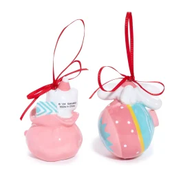 Blue Sky Clayworks Hello Kitty and Cinnamoroll 2-pc Holiday Ceramic Ornament Set (Pastel )
