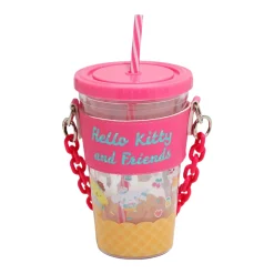 BIOWORLD Hello Kitty and Friends Acrylic Travel Tumbler With Chain Holder
