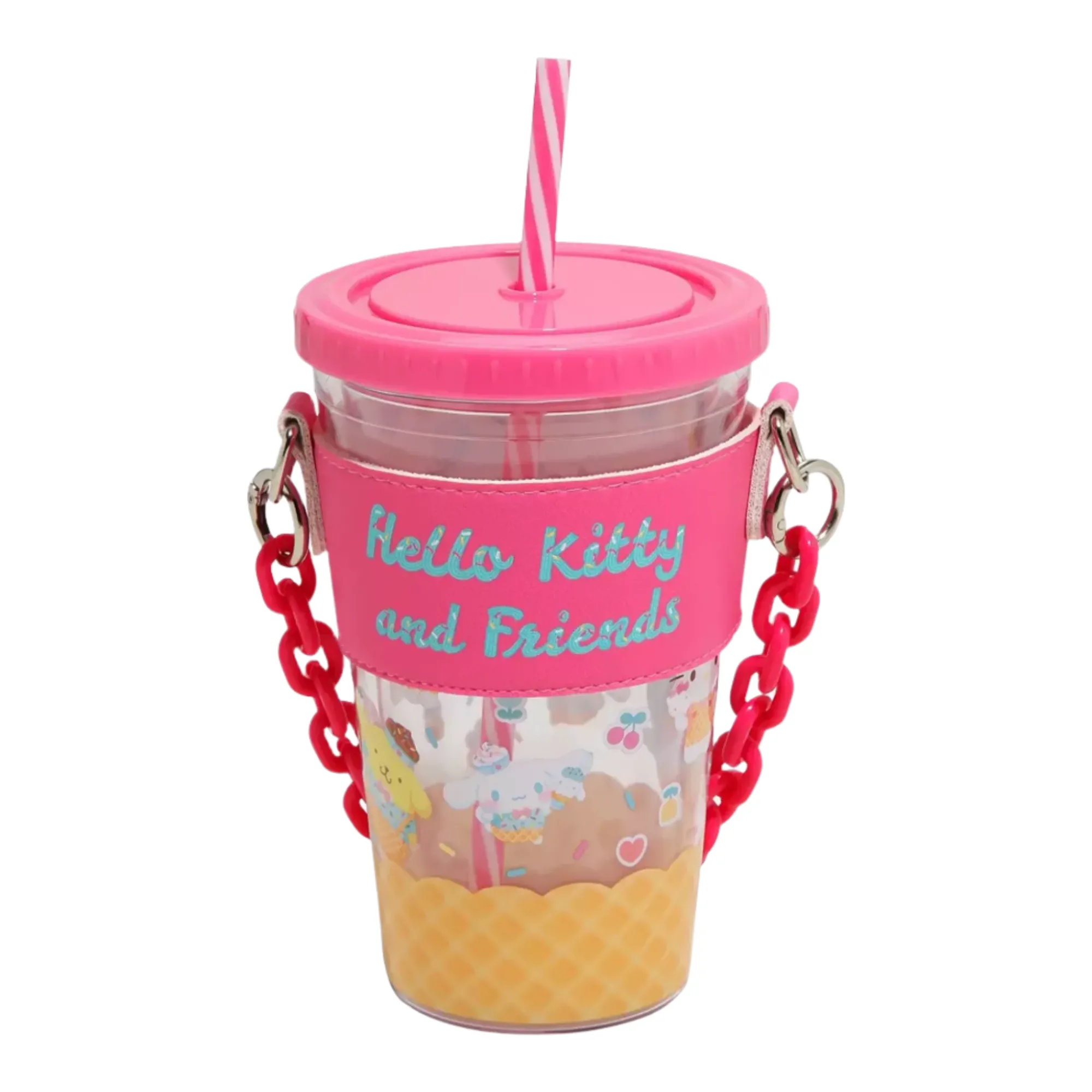 BIOWORLD Hello Kitty and Friends Acrylic Travel Tumbler With Chain Holder