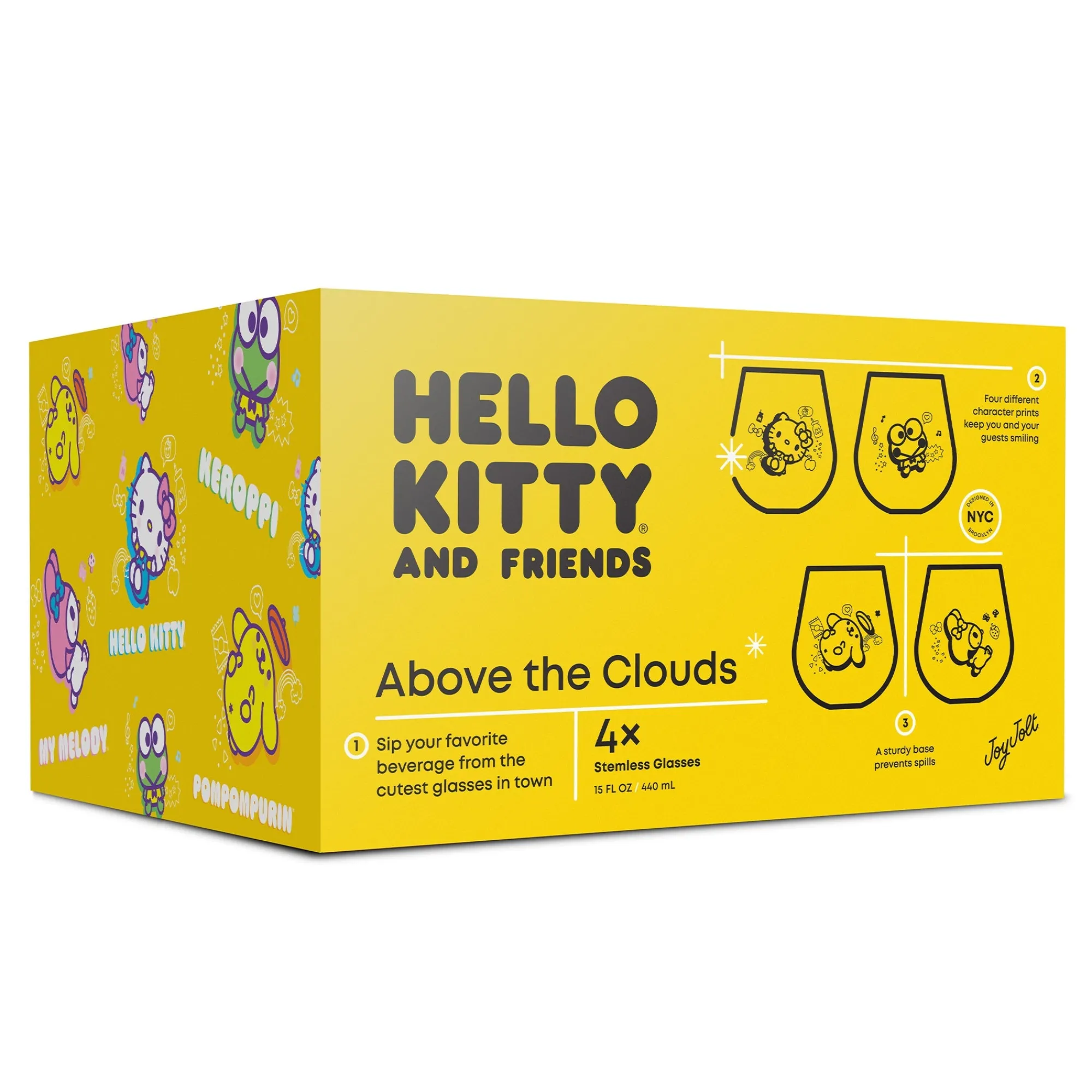 JoyJolt Hello Kitty and Friends Above the Clouds Stemless Glasses (Set of 4)