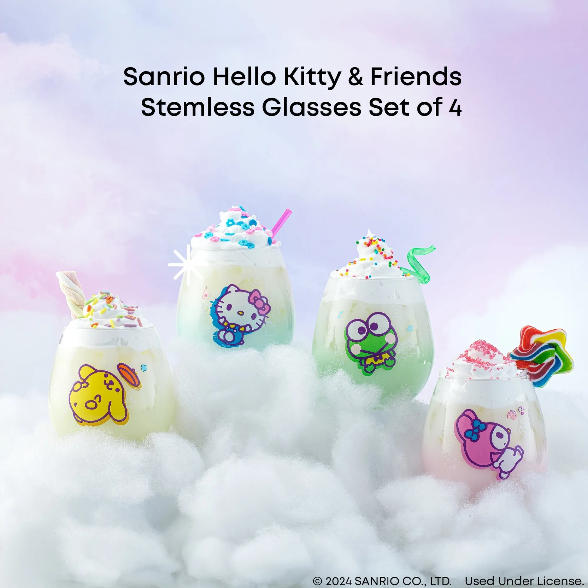 JoyJolt Hello Kitty and Friends Above the Clouds Stemless Glasses (Set of 4)