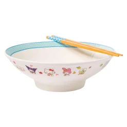 Silver Buffalo Hello Kitty and Friends Ceramic Noodle Bowl and Chopstick Set (Lunch Friends)