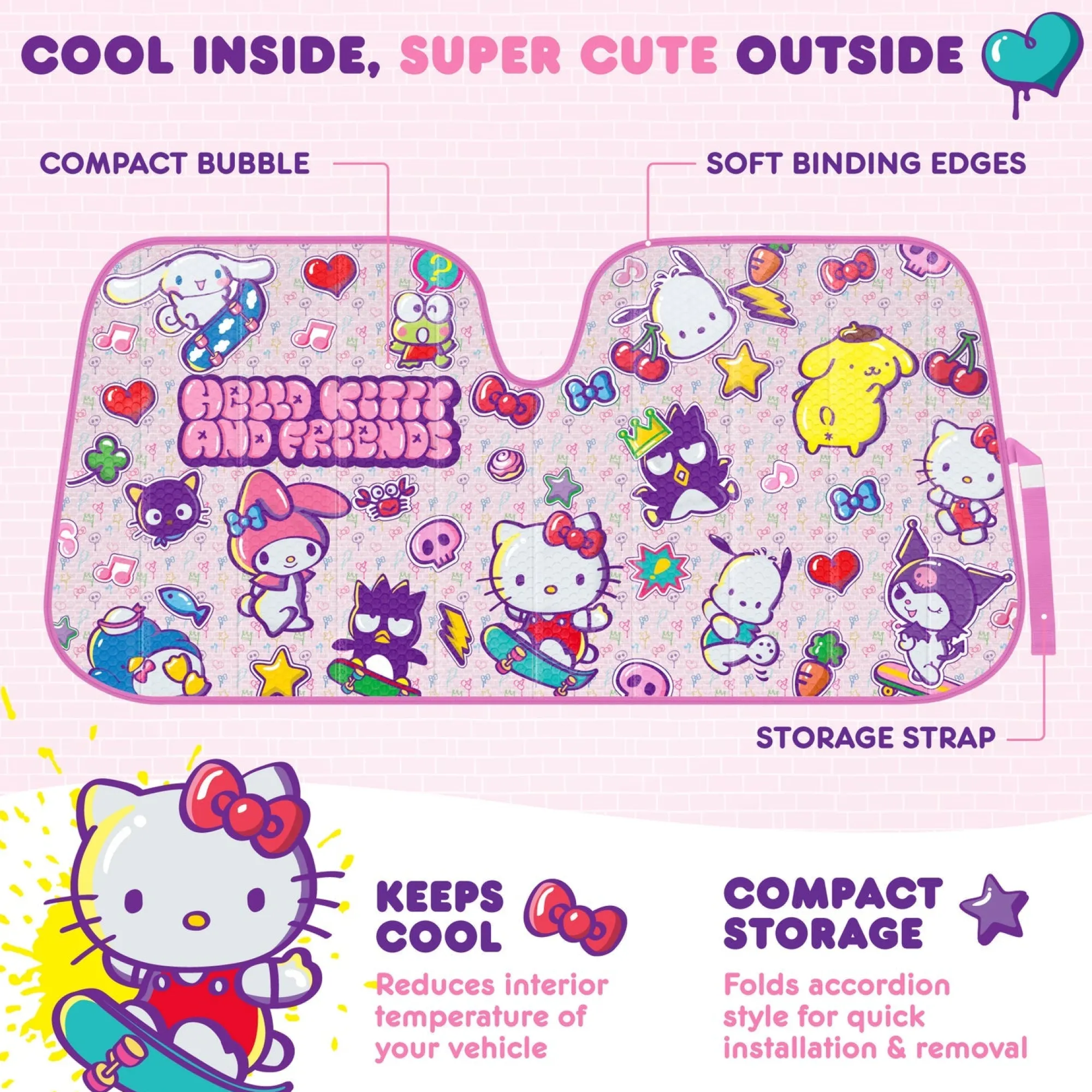 BDK AUTO Hello Kitty and Friends Car Sun Shade (Kawaii Fun)