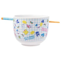 Silver Buffalo Hello Kitty and Friends Ceramic Ramen Bowl and Chopstick Set (Color Grid)