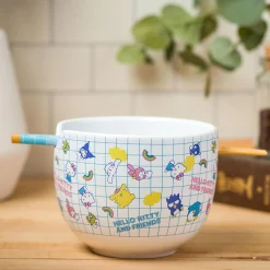 Silver Buffalo Hello Kitty and Friends Ceramic Ramen Bowl and Chopstick Set (Color Grid)