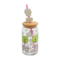 BIOWORLD Hello Kitty and Friends Flower Crowns Bamboo Lidded Glass Tumbler
