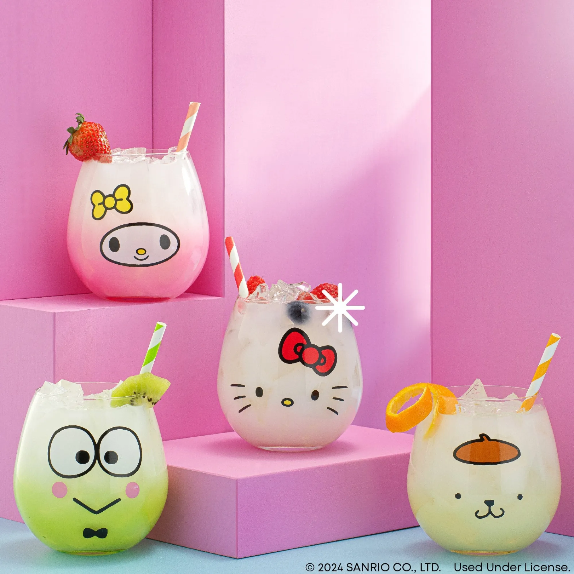 JoyJolt Hello Kitty and Friends Hello Sippy Stemless Glasses (Set of 4)