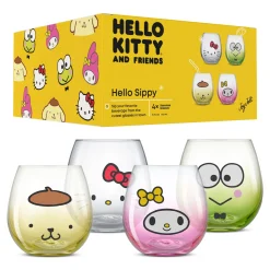 JoyJolt Hello Kitty and Friends Hello Sippy Stemless Glasses (Set of 4)