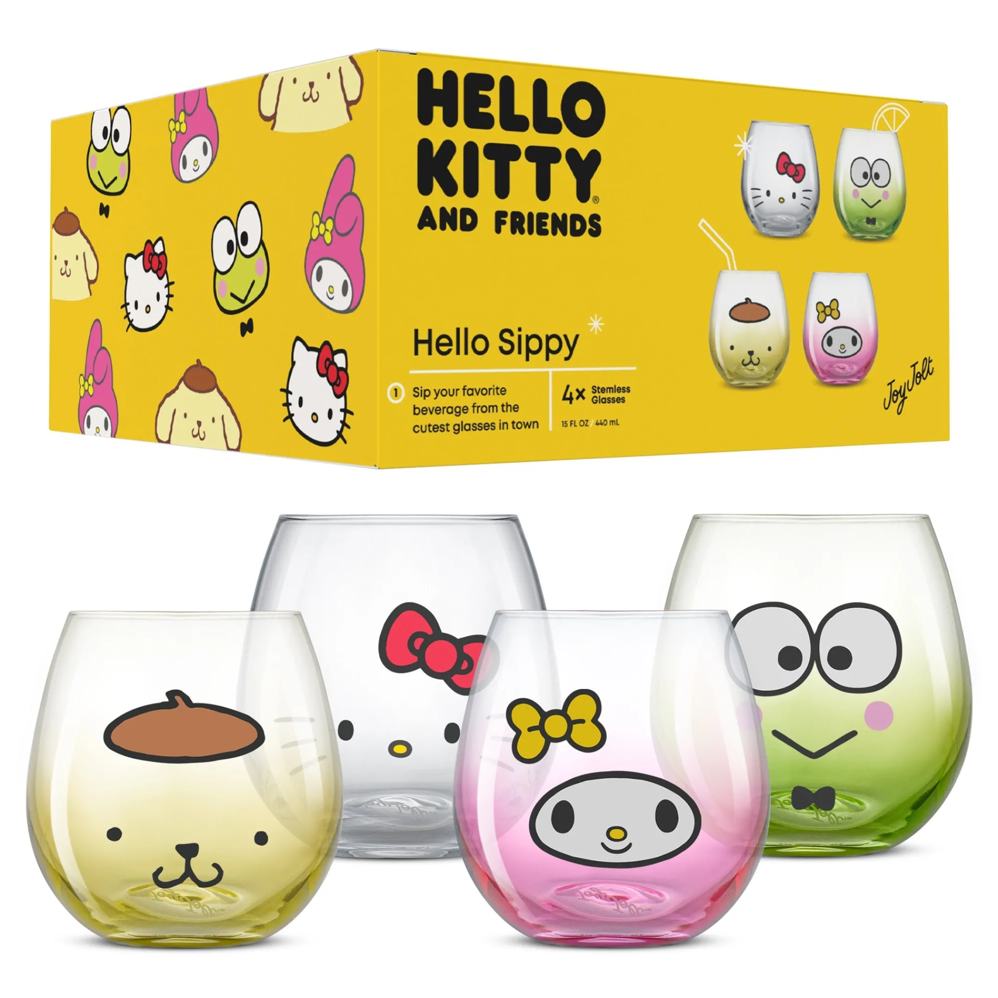 JoyJolt Hello Kitty and Friends Hello Sippy Stemless Glasses (Set of 4)