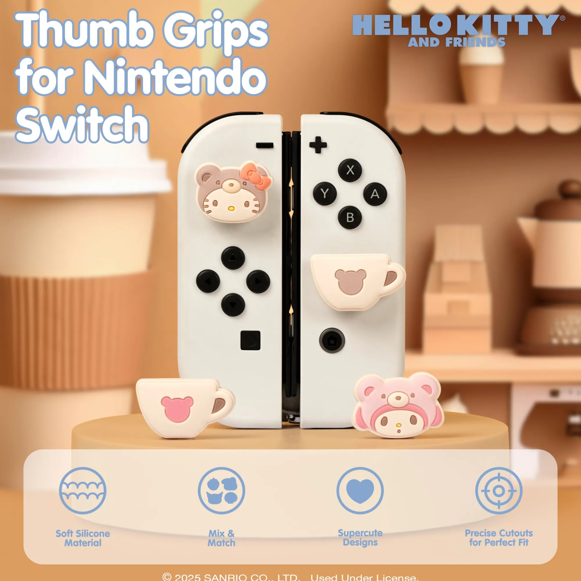 Hamee.com - Hamee US Hello Kitty and Friends Latte Bear Nintendo Switch Grip Caps (Hello Kitty + My Melody)