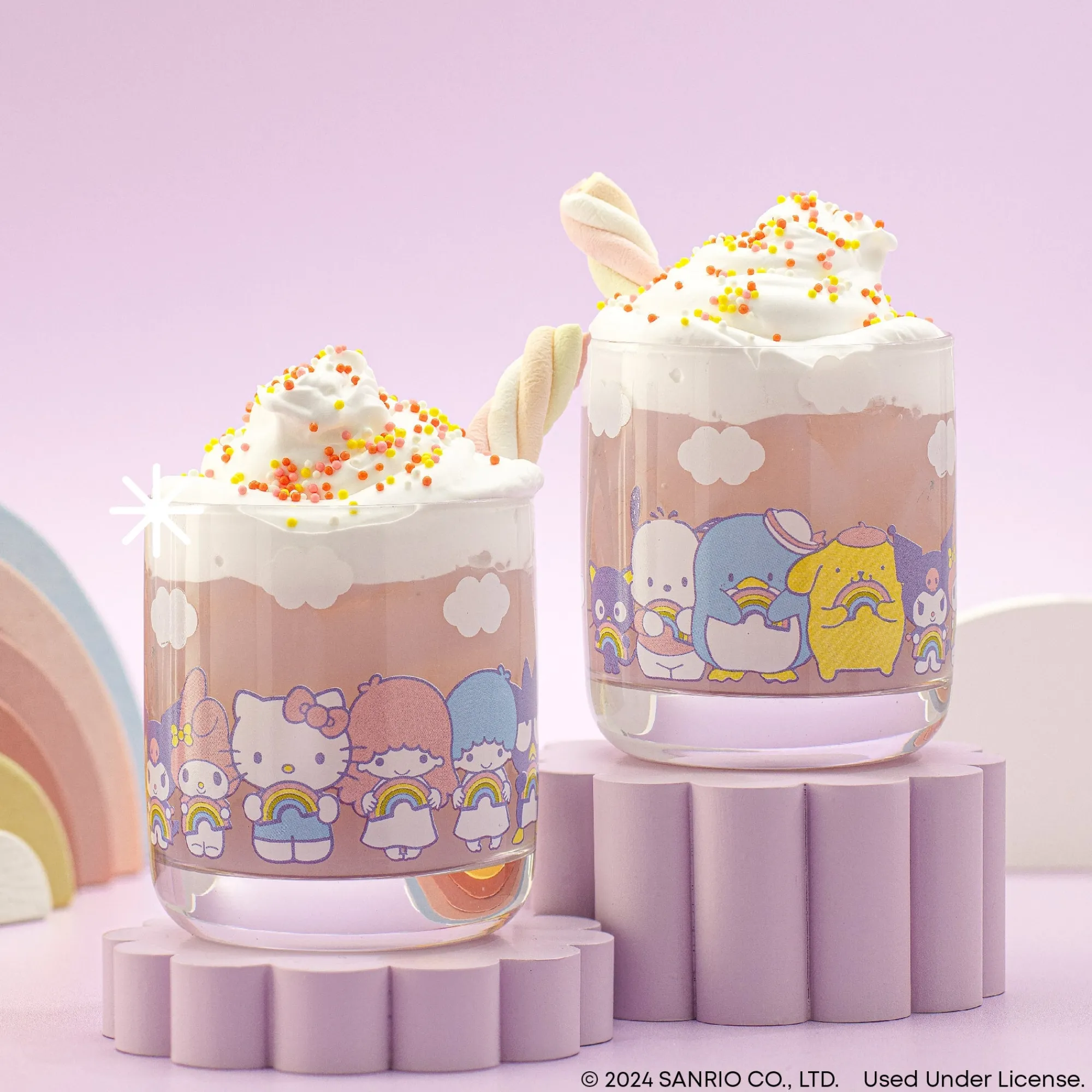 JoyJolt Hello Kitty and Friends Rainbow Short Drinking Glasses (Set of 4)