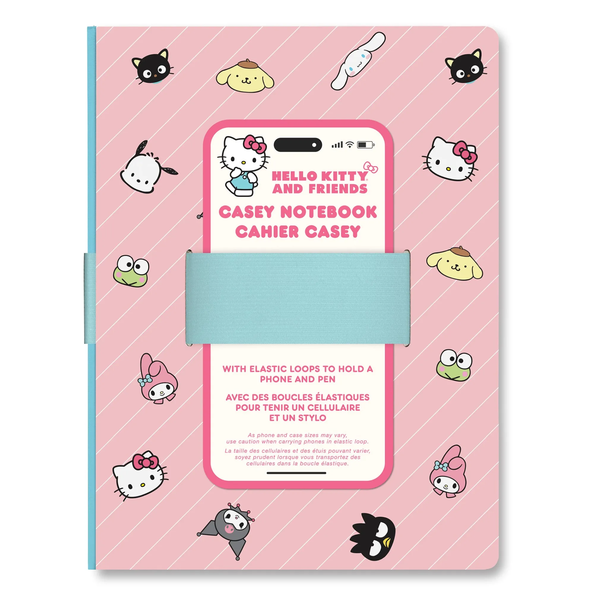Studio Oh! Hello Kitty and Friends x Pink Pinstripe Casey Notebook with Phone Loop