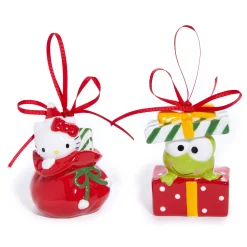 Blue Sky Clayworks Hello Kitty and Keroppi 2-pc Holiday Ceramic Ornament Set (Red)