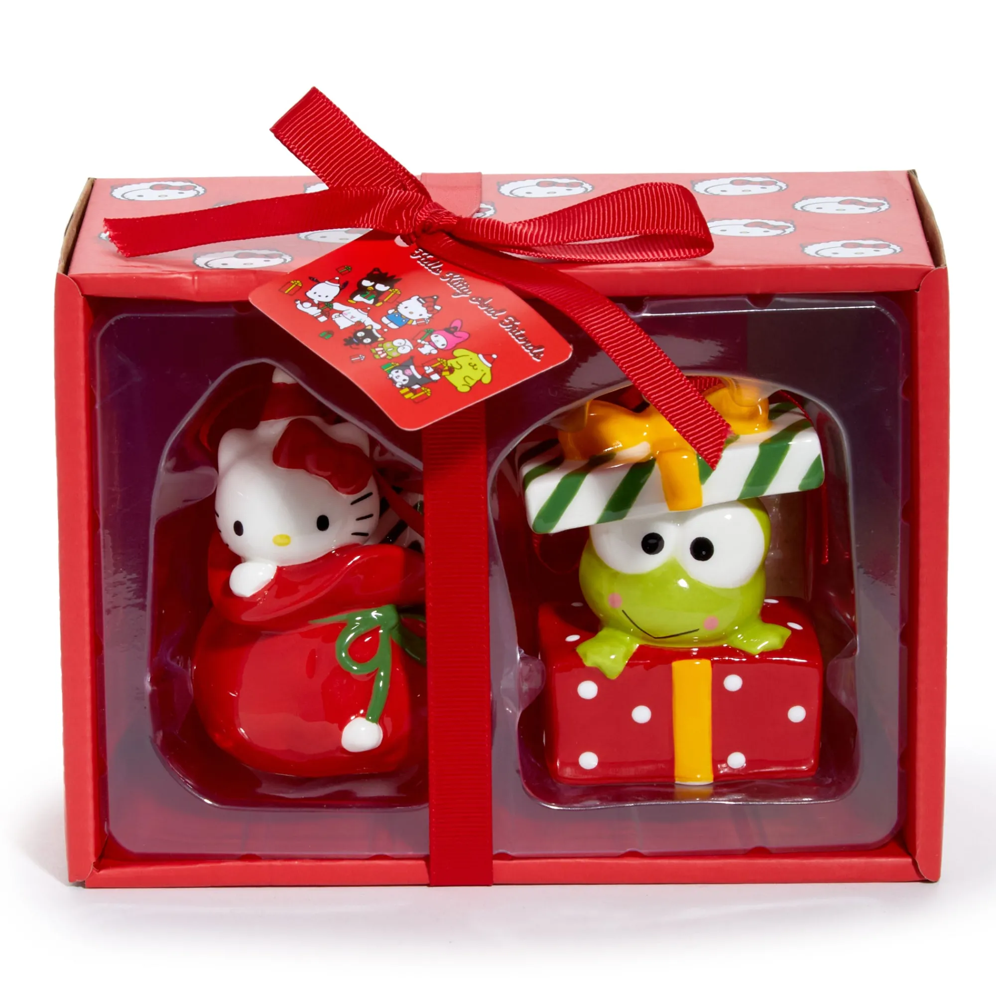 Blue Sky Clayworks Hello Kitty and Keroppi 2-pc Holiday Ceramic Ornament Set (Red)