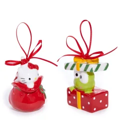 Blue Sky Clayworks Hello Kitty and Keroppi 2-pc Holiday Ceramic Ornament Set (Red)
