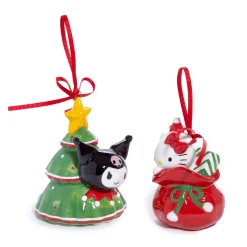 Blue Sky Clayworks Hello Kitty and Kuromi 2-pc Holiday Ceramic Ornament Set (Red)