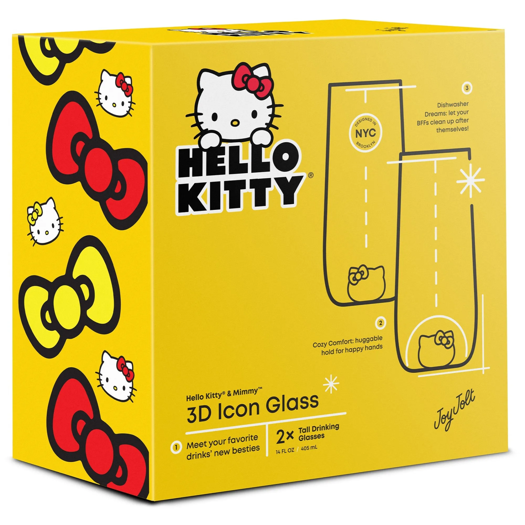 JoyJolt Hello Kitty and Mimmy 3D Icon Tall Drinking Glasses (Set of 2)