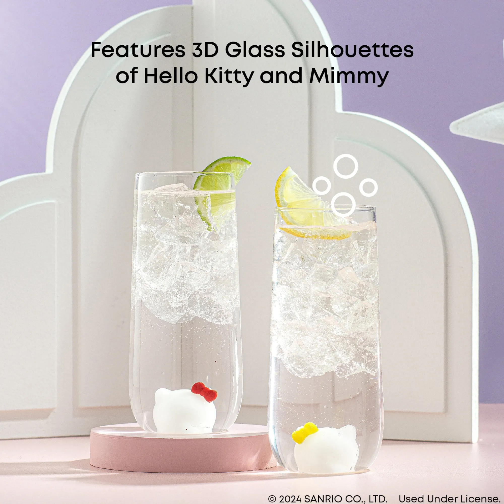 JoyJolt Hello Kitty and Mimmy 3D Icon Tall Drinking Glasses (Set of 2)