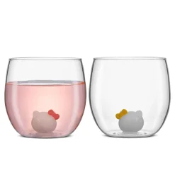JoyJolt Hello Kitty and Mimmy 3D Icon Short Drinking Glasses (Set of 2)