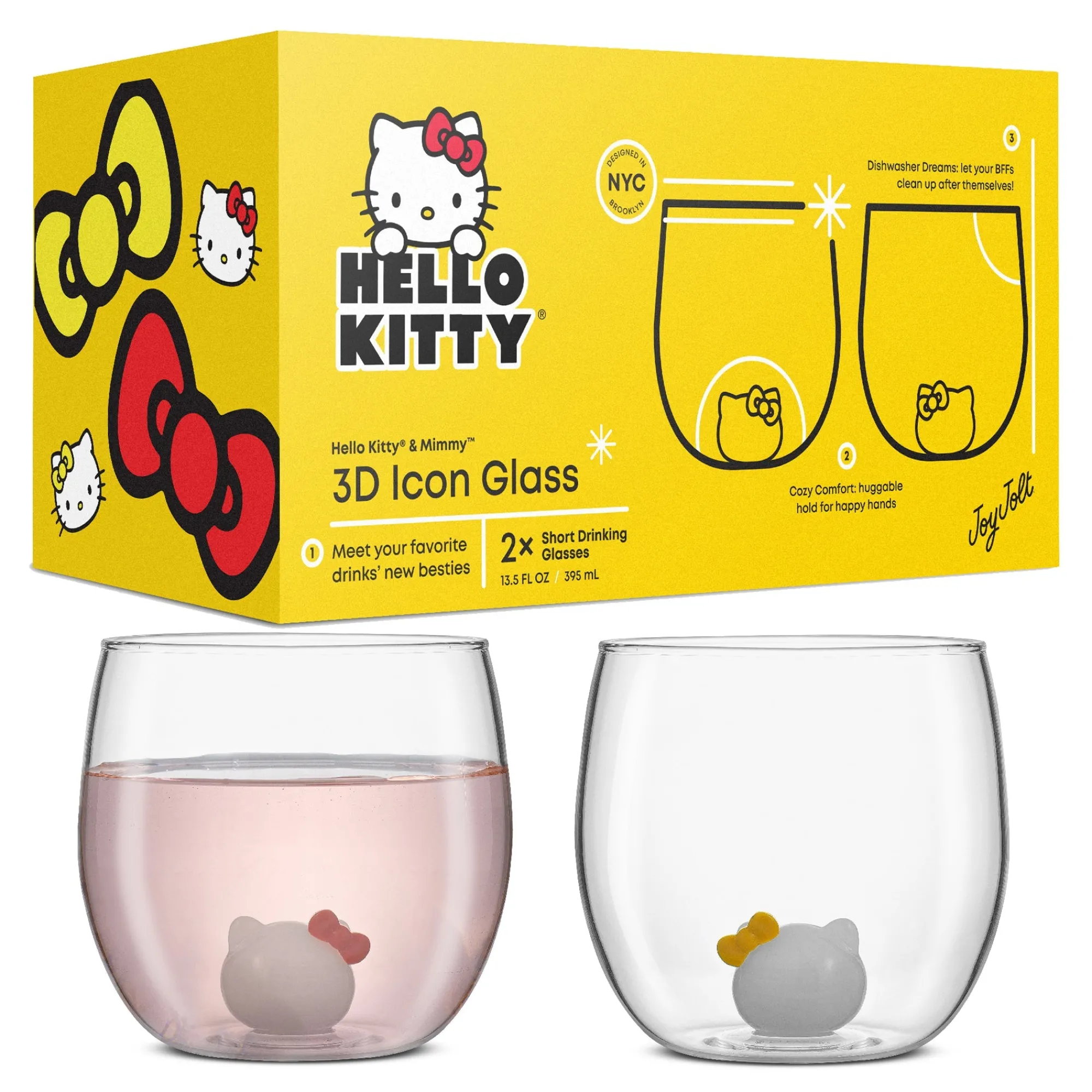 JoyJolt Hello Kitty and Mimmy 3D Icon Short Drinking Glasses (Set of 2)