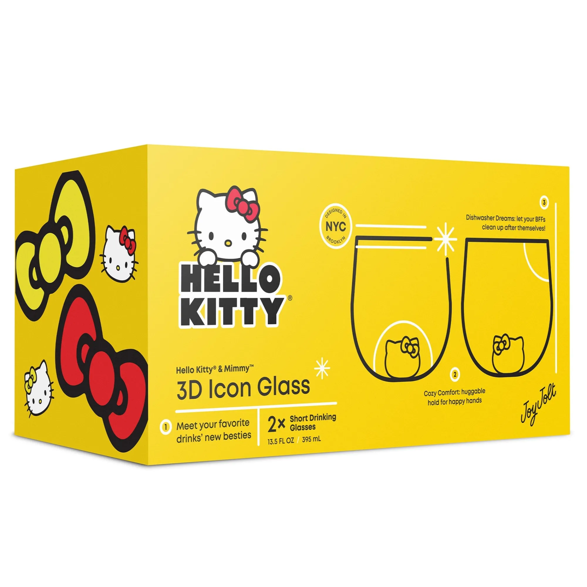 JoyJolt Hello Kitty and Mimmy 3D Icon Short Drinking Glasses (Set of 2)