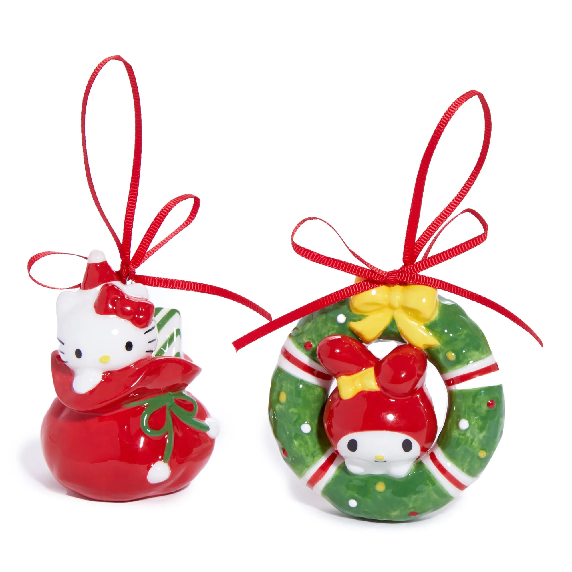 Blue Sky Clayworks Hello Kitty and My Melody 2-pc Holiday Ceramic Ornament Set