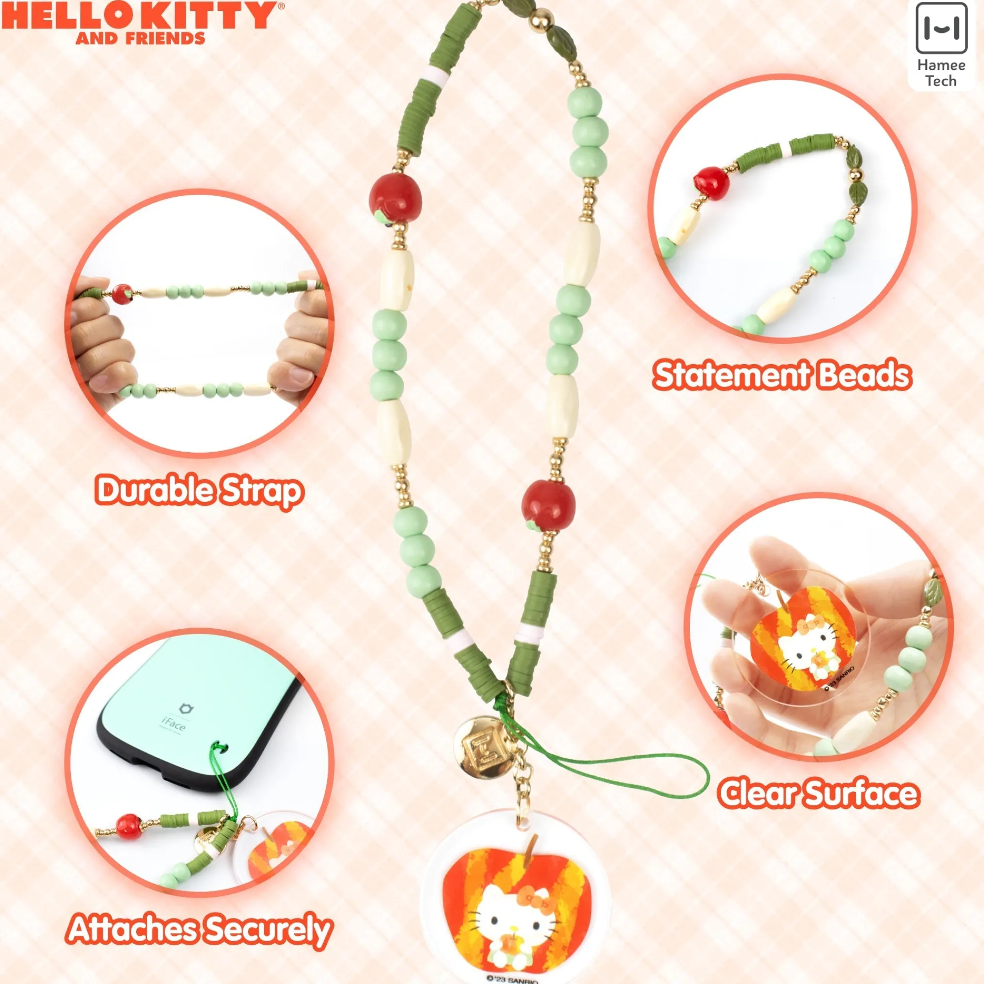 Hamee.com - Hamee US Hello Kitty Apple Beaded Charm Mobile Phone Wrist Strap