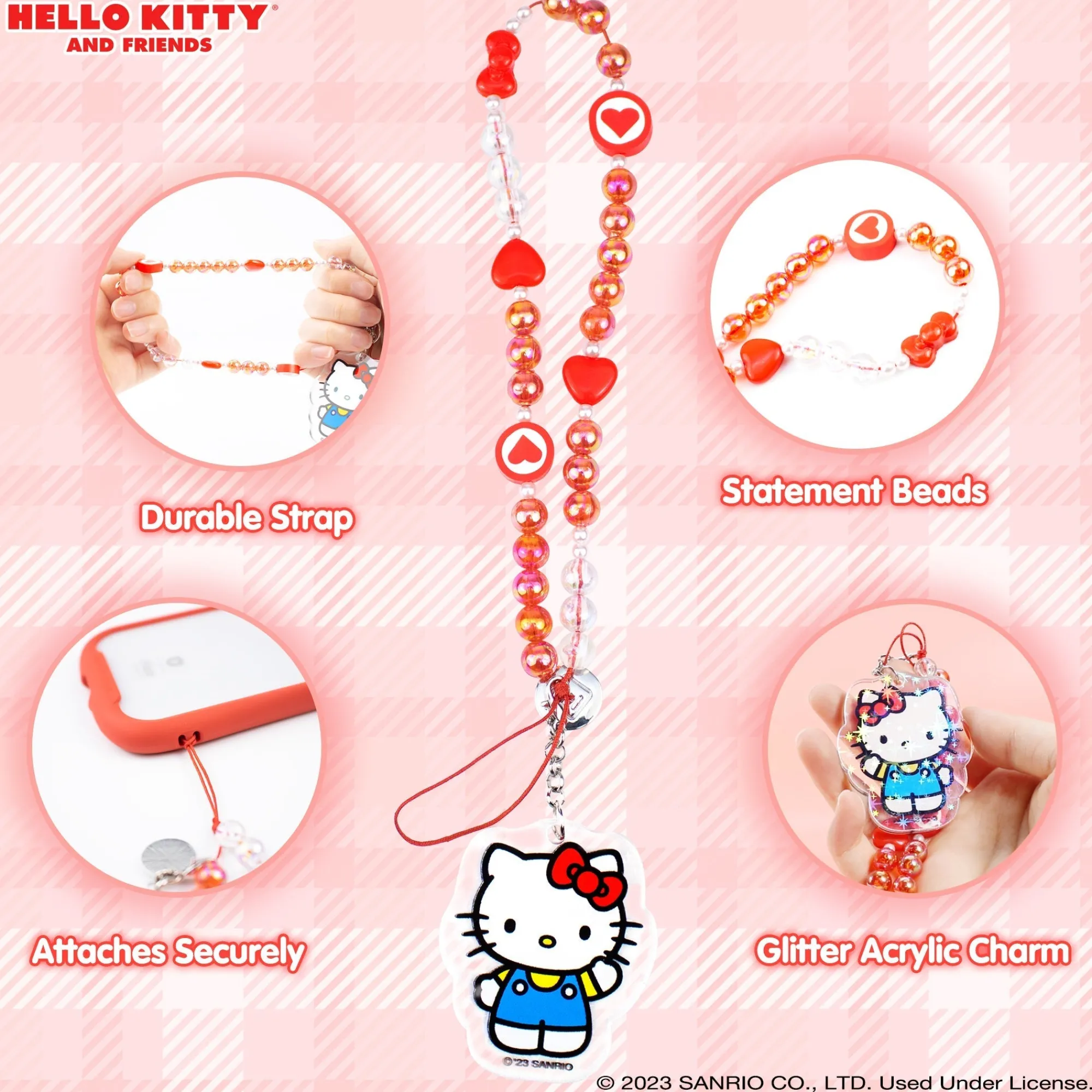 HAMEE Hello Kitty Beaded Charm Mobile Phone Wrist Strap