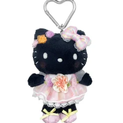 Global Original Hello Kitty Black Plush Mascot Keychain (50th Anniv. Floral Series)