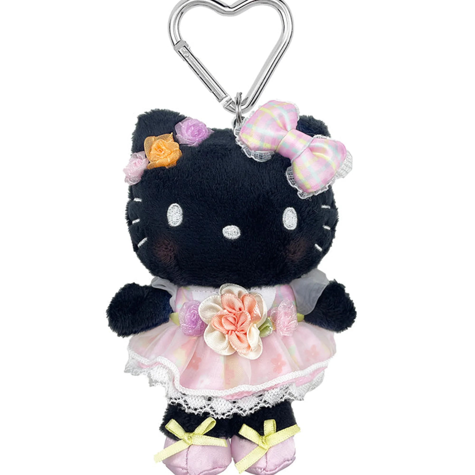 Global Original Hello Kitty Black Plush Mascot Keychain (50th Anniv. Floral Series)