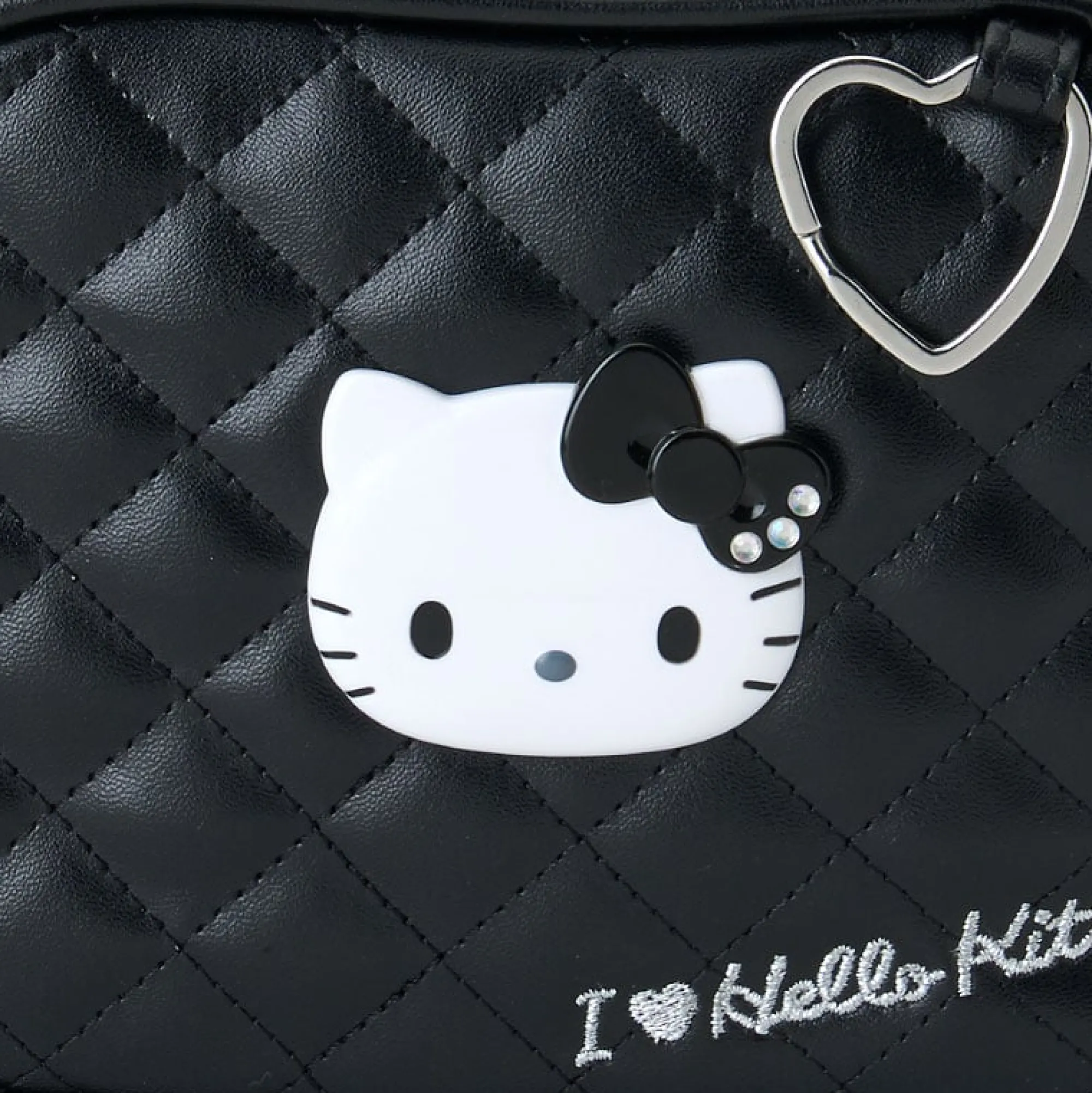 Japan Original Hello Kitty Black Quilted Zipper Pouch (I Love Hello Kitty Series)