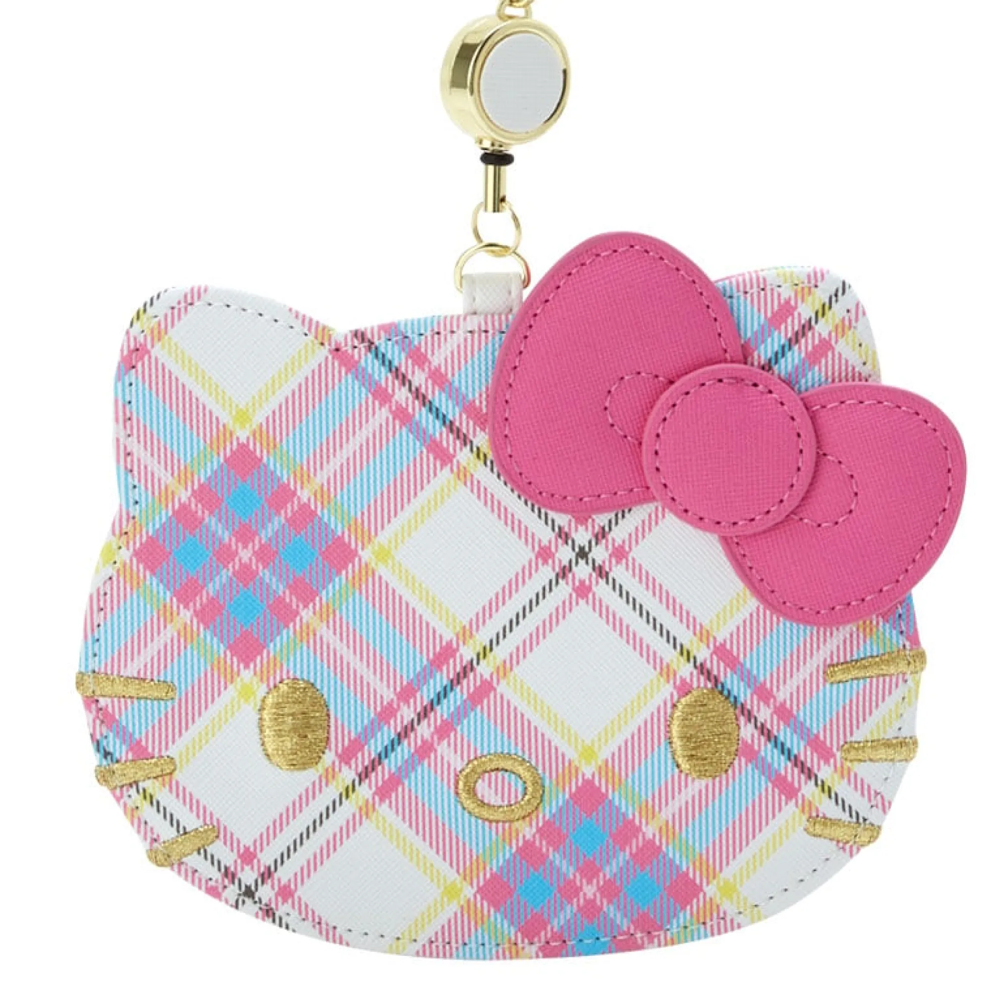 Japan Original Hello Kitty Card Case with Key Reel (Hello Kitty Dress Tartan Series)