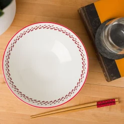 Silver Buffalo Hello Kitty Ceramic Noodle Bowl and Chopstick Set (Red Bows)