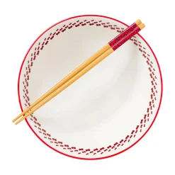 Silver Buffalo Hello Kitty Ceramic Noodle Bowl and Chopstick Set (Red Bows)