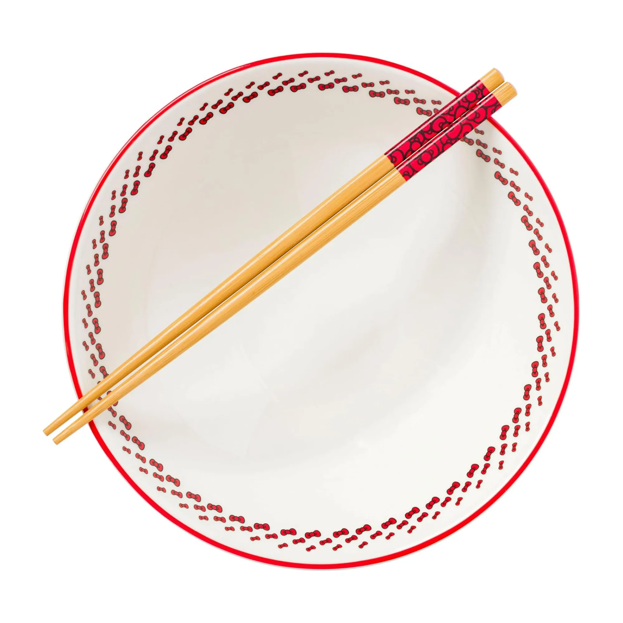 Silver Buffalo Hello Kitty Ceramic Noodle Bowl and Chopstick Set (Red Bows)