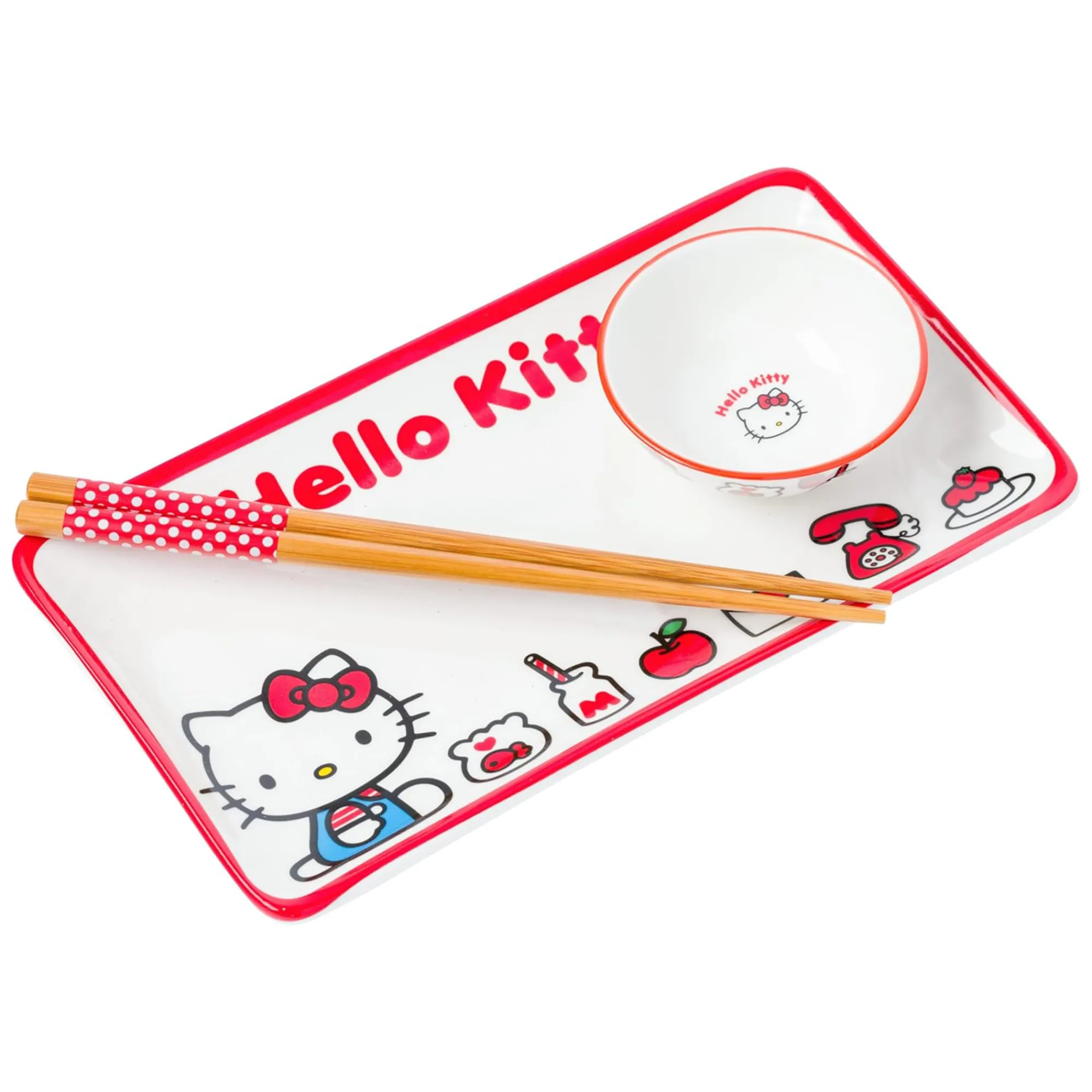 Silver Buffalo LLC Hello Kitty Ceramic 3-pc Sushi Set (Classic Milk Bottle)