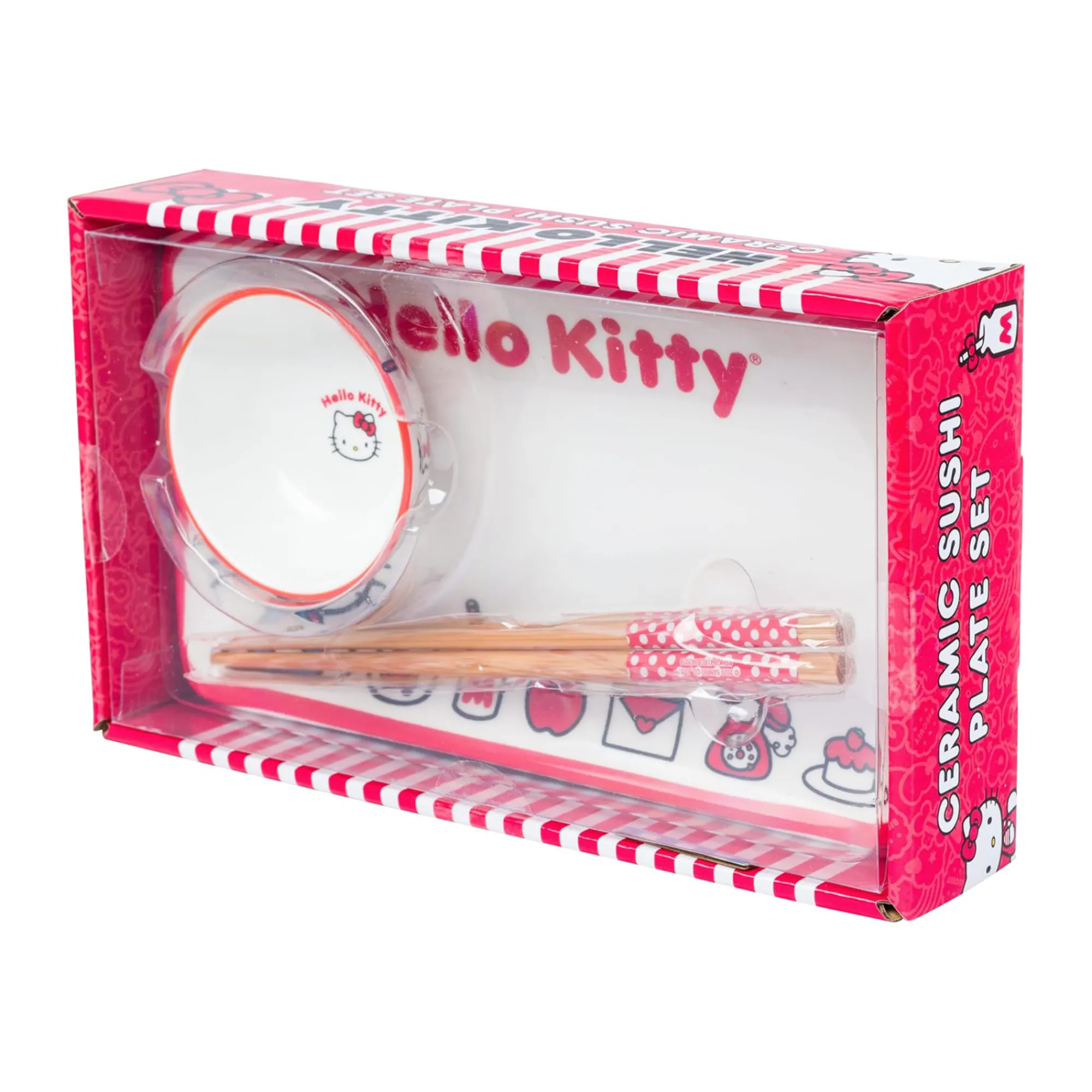 Silver Buffalo LLC Hello Kitty Ceramic 3-pc Sushi Set (Classic Milk Bottle)