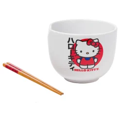 Silver Buffalo LLC Hello Kitty Ceramic Ramen Bowl and Chopstick Set (Japan Logo)
