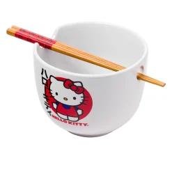 Silver Buffalo LLC Hello Kitty Ceramic Ramen Bowl and Chopstick Set (Japan Logo)