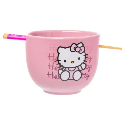 Silver Buffalo Hello Kitty Ceramic Ramen Bowl and Chopstick Set (Pink Wave)