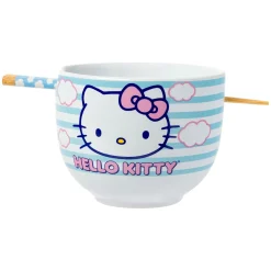 Silver Buffalo Hello Kitty Ceramic Ramen Bowl and Chopstick Set (Clouds)