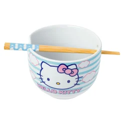 Silver Buffalo Hello Kitty Ceramic Ramen Bowl and Chopstick Set (Clouds)