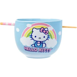 Silver Buffalo Hello Kitty Ceramic Ramen Bowl and Chopstick Set (Rainbow)
