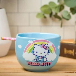 Silver Buffalo Hello Kitty Ceramic Ramen Bowl and Chopstick Set (Rainbow)