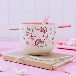 Silver Buffalo LLC Hello Kitty Ceramic Ramen Bowl and Chopsticks/Spoon Set (Apples and Cinnamon)