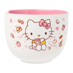 Silver Buffalo LLC Hello Kitty Ceramic Ramen Bowl and Chopsticks/Spoon Set (Apples and Cinnamon)